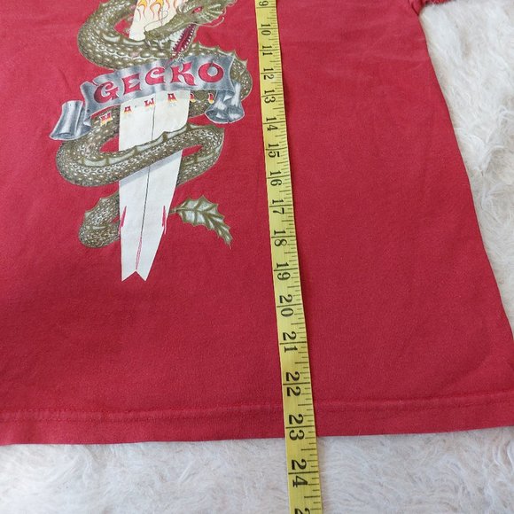Vintage Gecko Hawaii Youth Size Red Graphic Dragon & Surfing Board T-Shirt Y-L - Picture 6 of 8